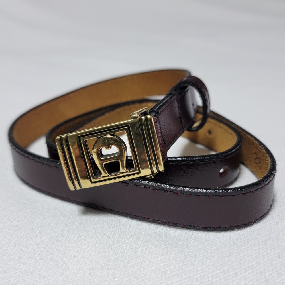 VTG 80s Etienne Aigner Red-Brown Leather Belt Gold Horseshoe Buckle Women's 28/S